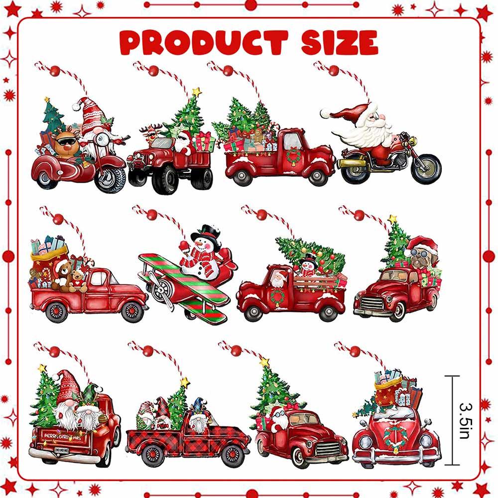 Highland - Christmas Truck Wooden Tree Ornaments - 24pcs