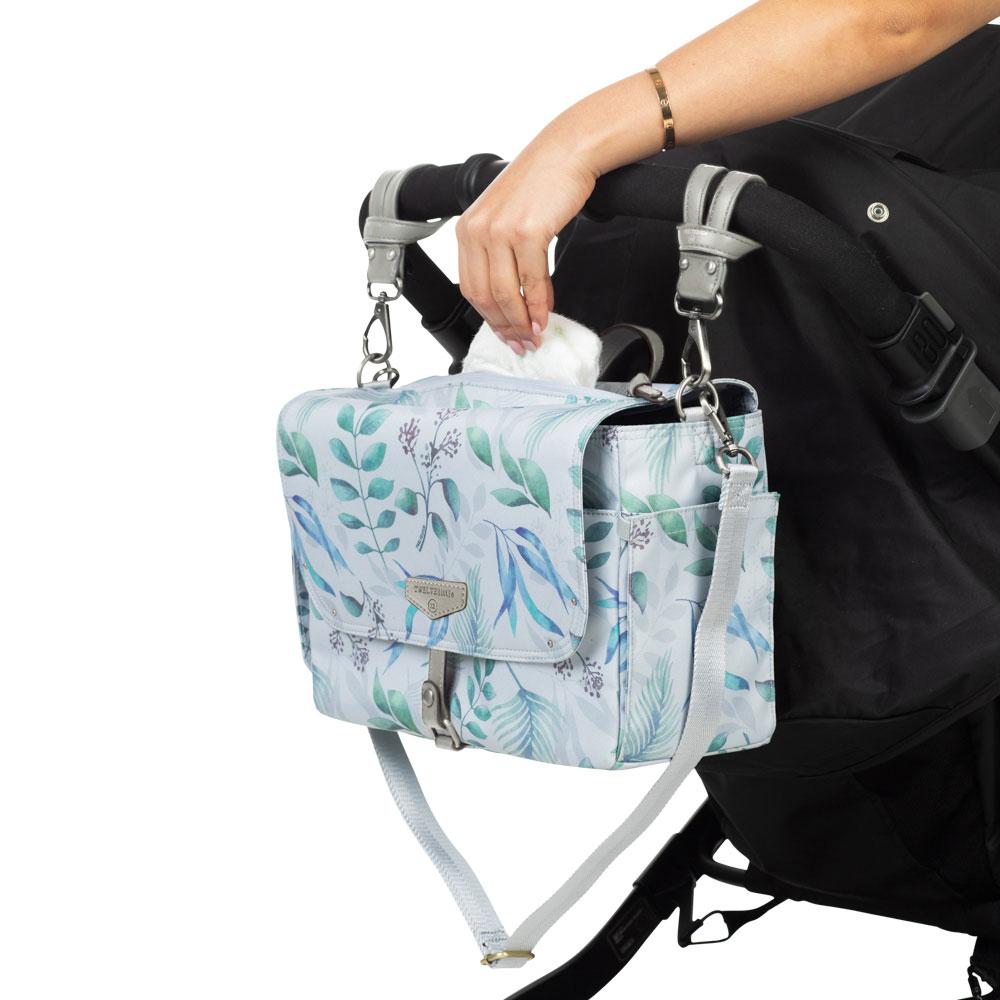 TWELVElittle - Stroller Diaper Bag Caddy With Free Stroller Clips And Changing Mat Leaf