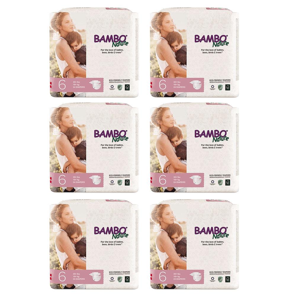 Bambo Nature Eco-Friendly Diapers, Size 6,16+Kg,144 Diapers - Pack of 6