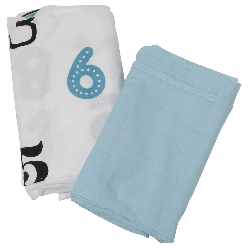 Elli Junior - 100%Cotton Blankets Milestone+Sky Blue 2pc-Set