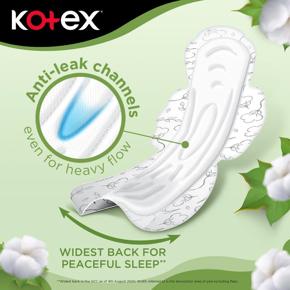 Kotex - Natural Maxi Protect Thick Pads, 100% Cotton Pad, Overnight Protection Sanitary Pads with Wings, 22 Sanitary Pads