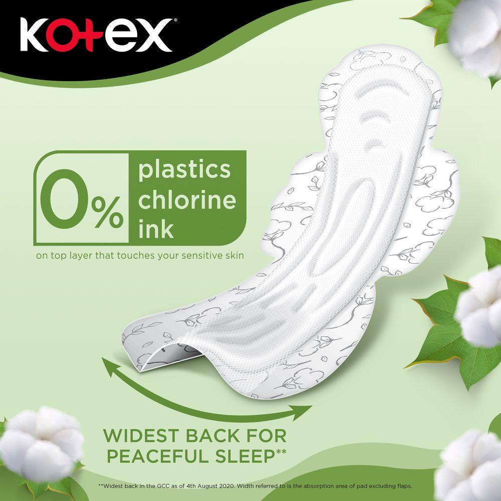 Kotex - Natural Maxi Protect Thick Pads, 100% Cotton Pad, Overnight Protection Sanitary Pads with Wings, 22 Sanitary Pads