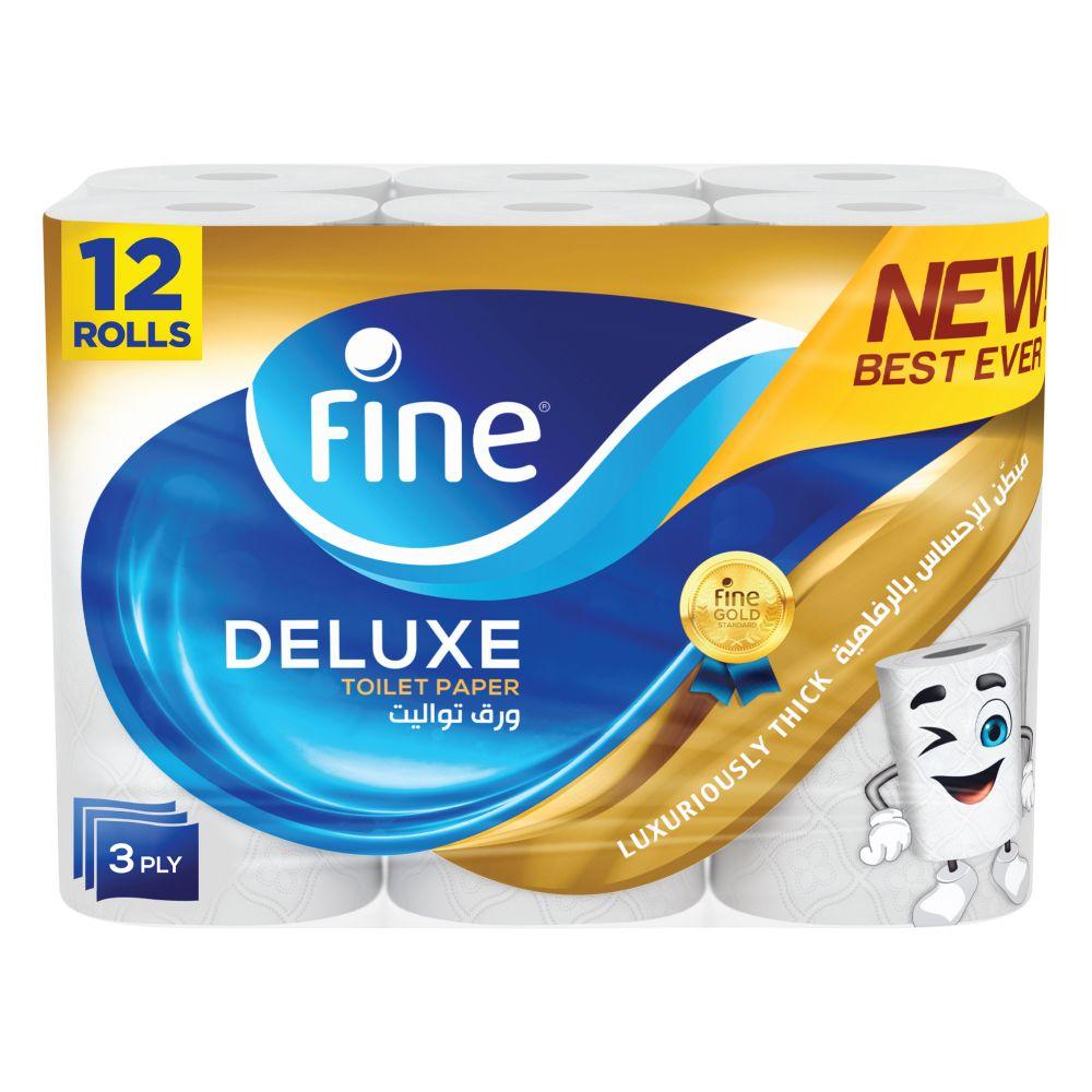 Fine - Deluxe Toilet Tissue Paper - Highly Absorbent - 3 Ply 12 Rolls