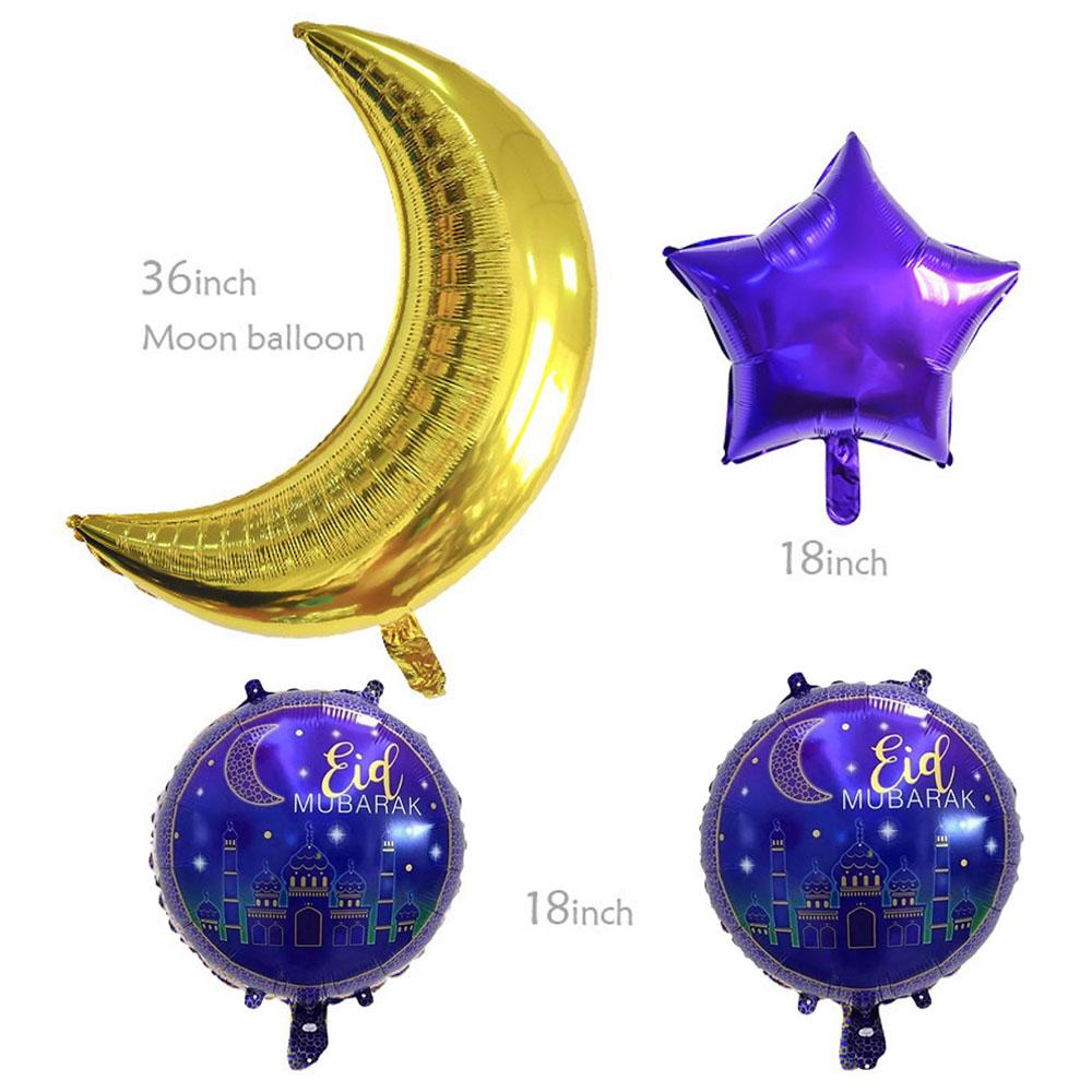 Highland - Moon & Star Eid Mubarak Balloons Decorations - 5pcs